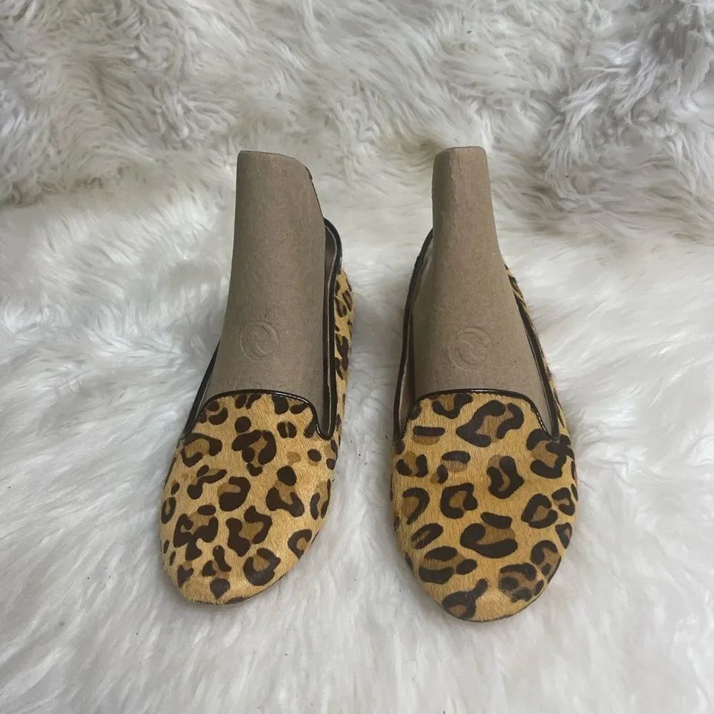 J Crew LeopardβPrint leather calf hair Slip-On Loafers - Tan & brown SZ8